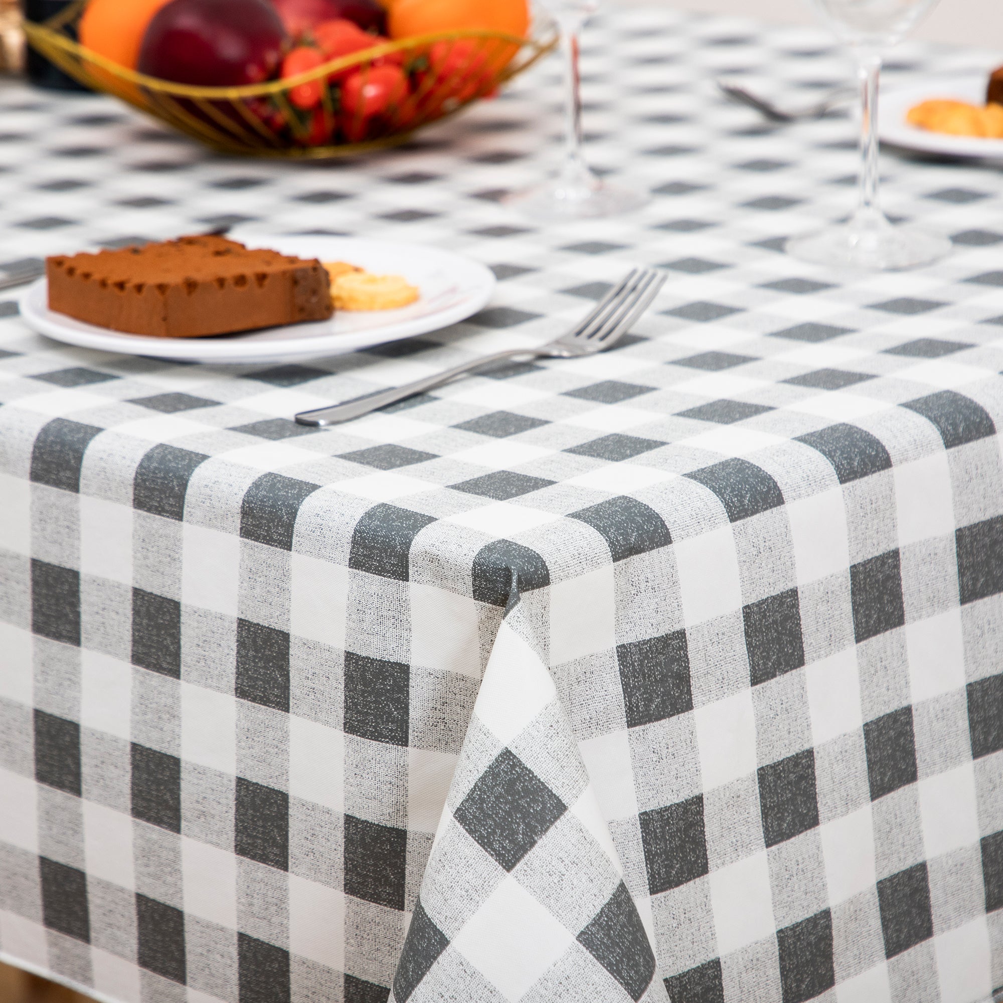 RAY STAR Gray grid Tablecloth With Flannel Backing Round and Rectangle
