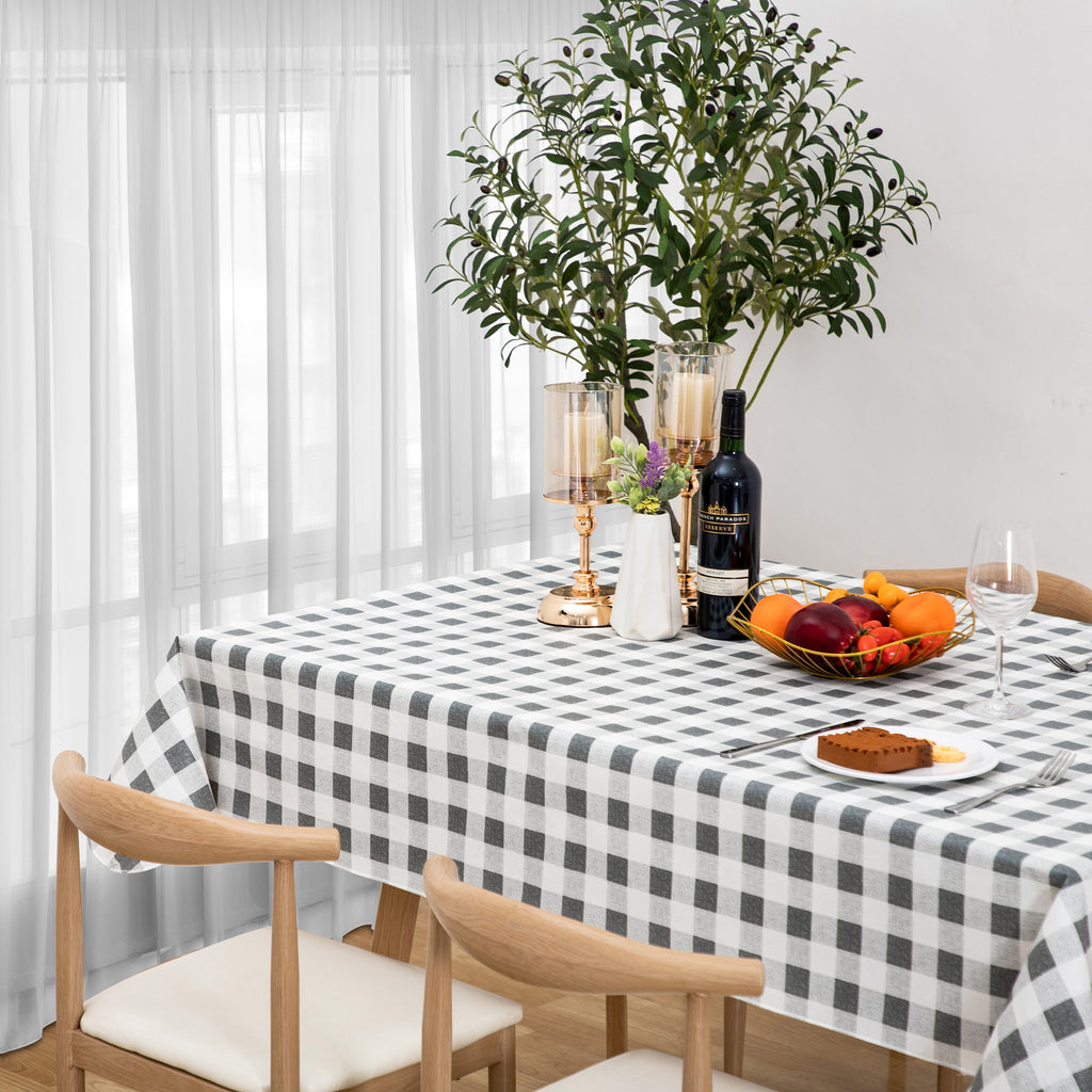 RAY STAR Gray grid Tablecloth With Flannel Backing Round and Rectangle