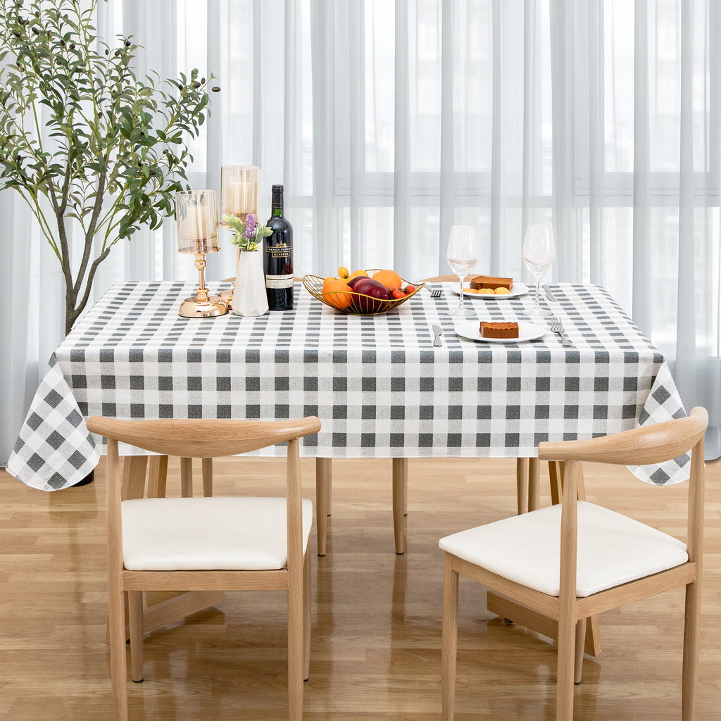 RAY STAR Gray grid Tablecloth With Flannel Backing Round and Rectangle