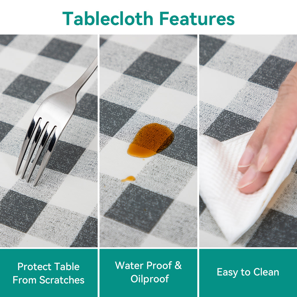 RAY STAR Gray grid Tablecloth With Flannel Backing Round and Rectangle