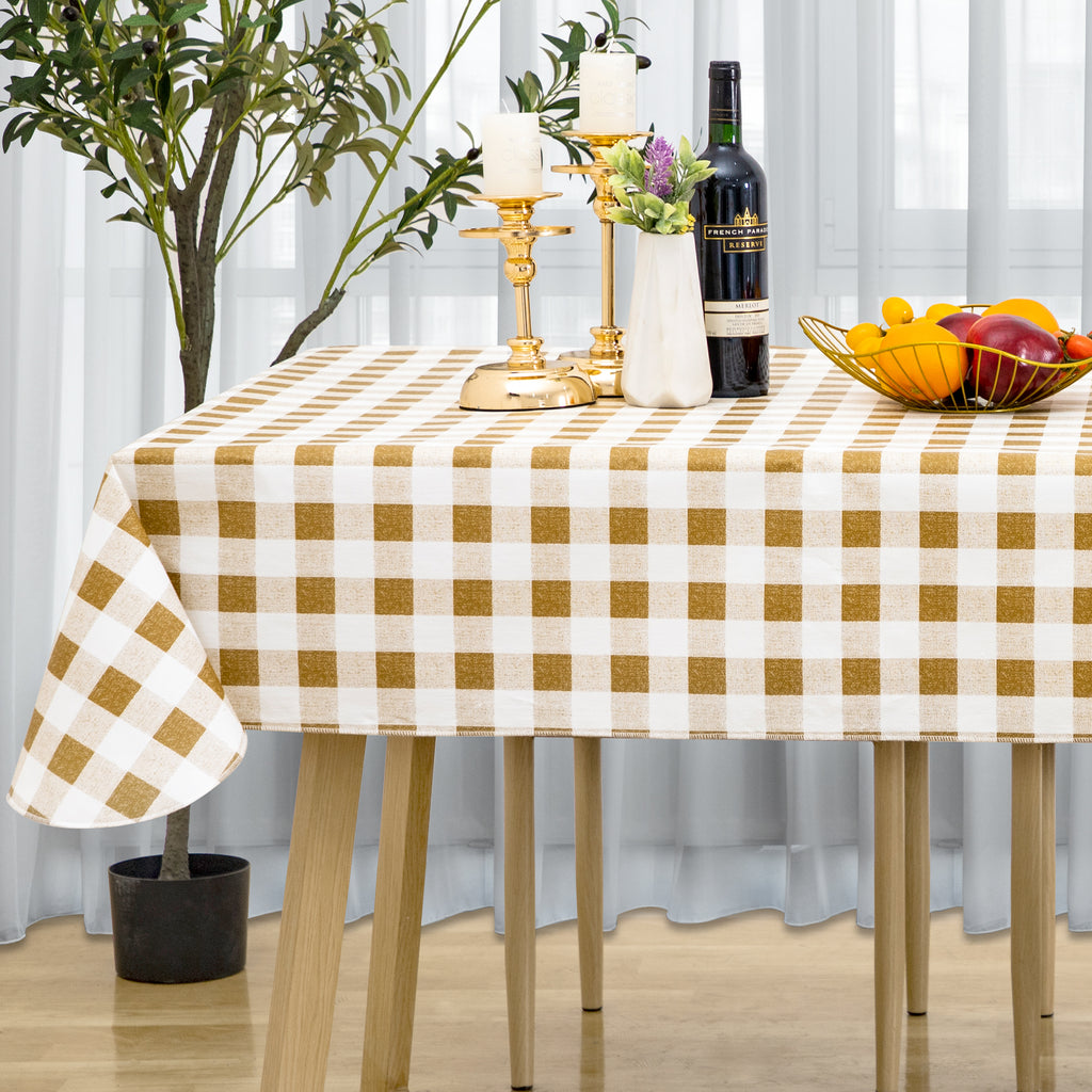 RAY STAR Yellow grid Tablecloth With Flannel Backing Round and Rectangle