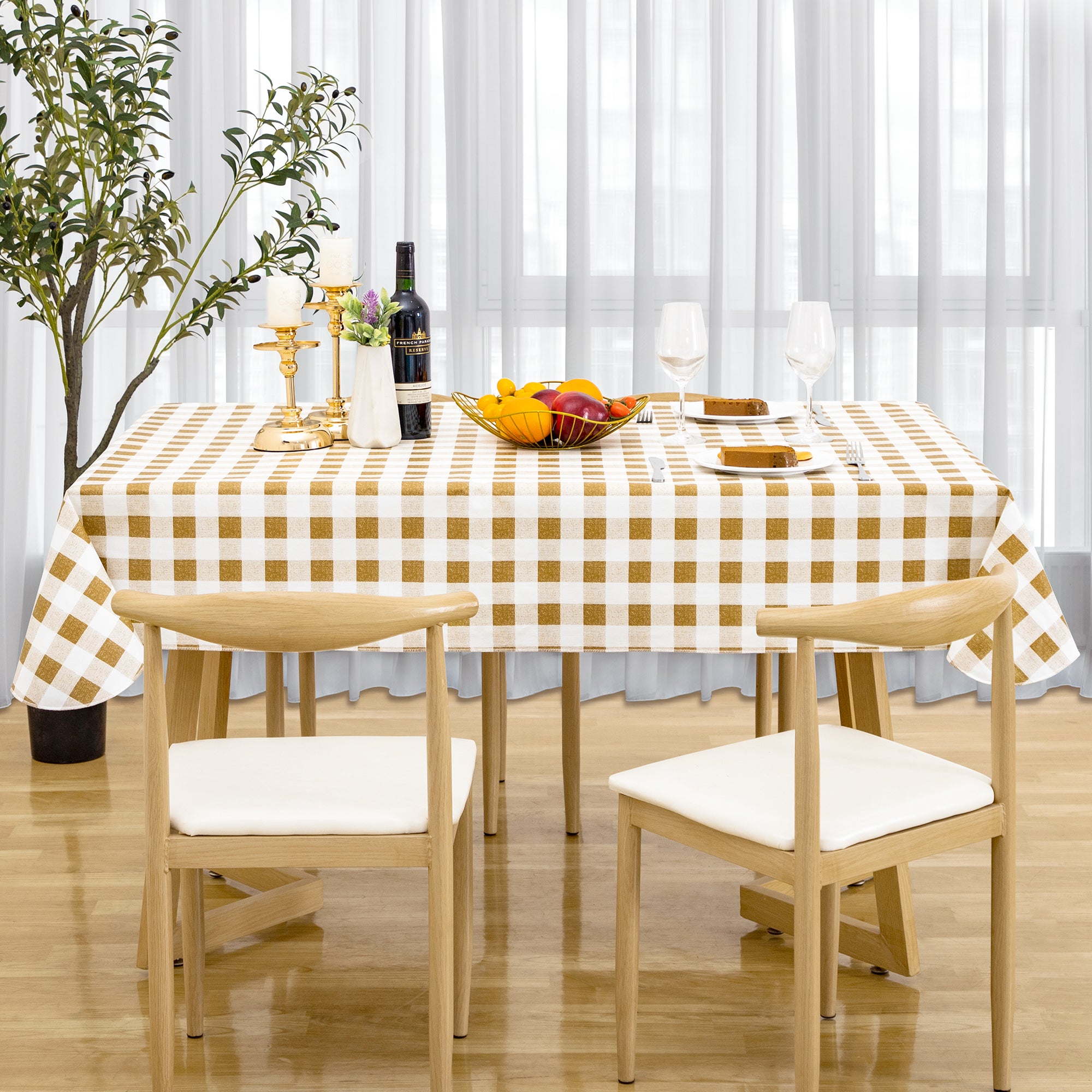 RAY STAR Yellow grid Tablecloth With Flannel Backing Round and Rectangle