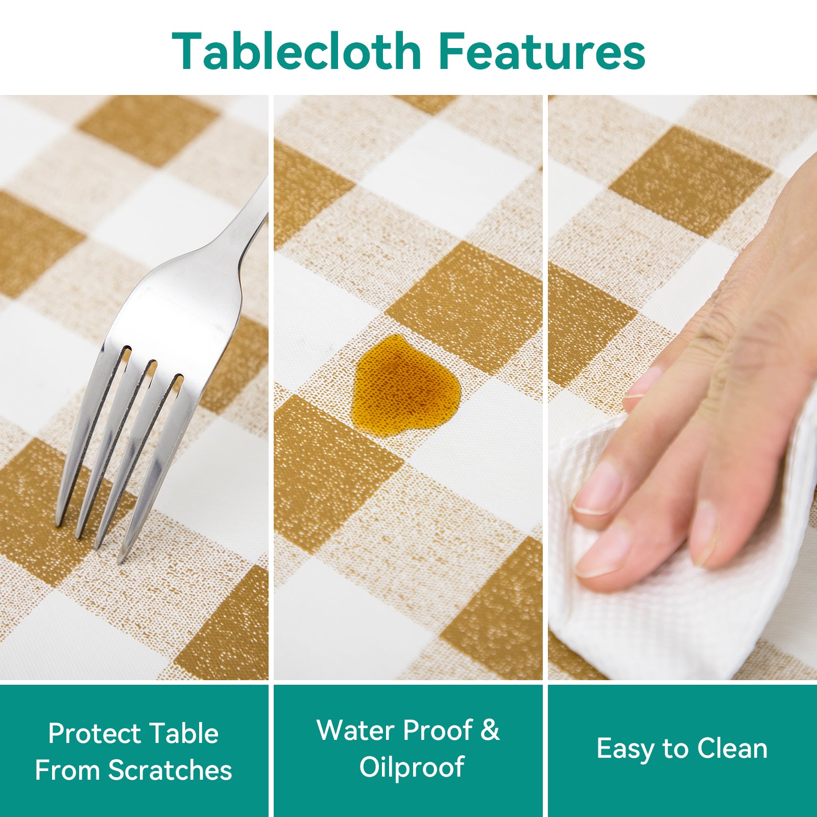 RAY STAR Yellow grid Tablecloth With Flannel Backing Round and Rectangle