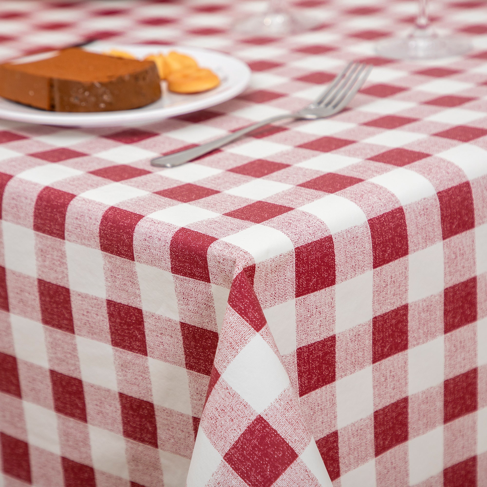 RAY STAR Pink Red grid Tablecloth With Flannel Backing Round and Rectangle