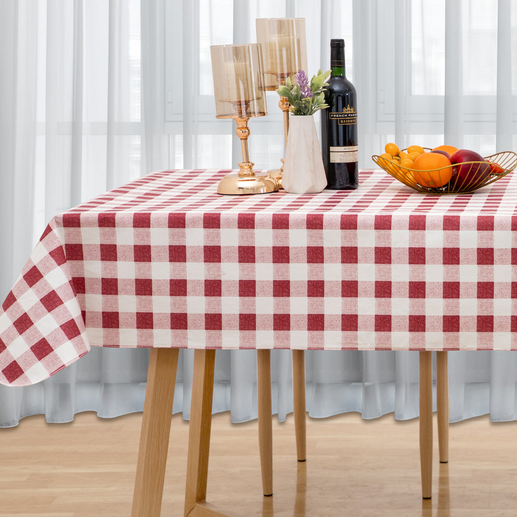 RAY STAR Pink Red grid Tablecloth With Flannel Backing Round and Rectangle