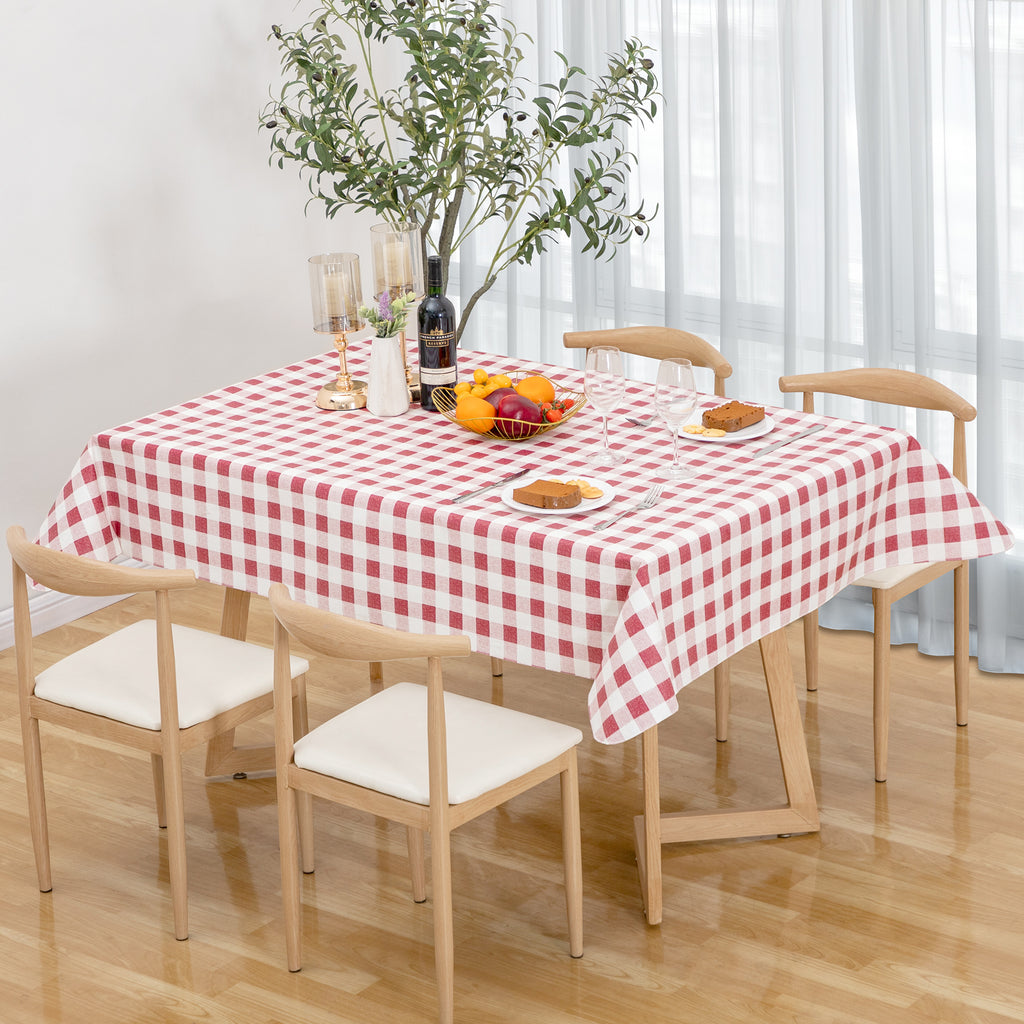 RAY STAR Pink Red grid Tablecloth With Flannel Backing Round and Rectangle