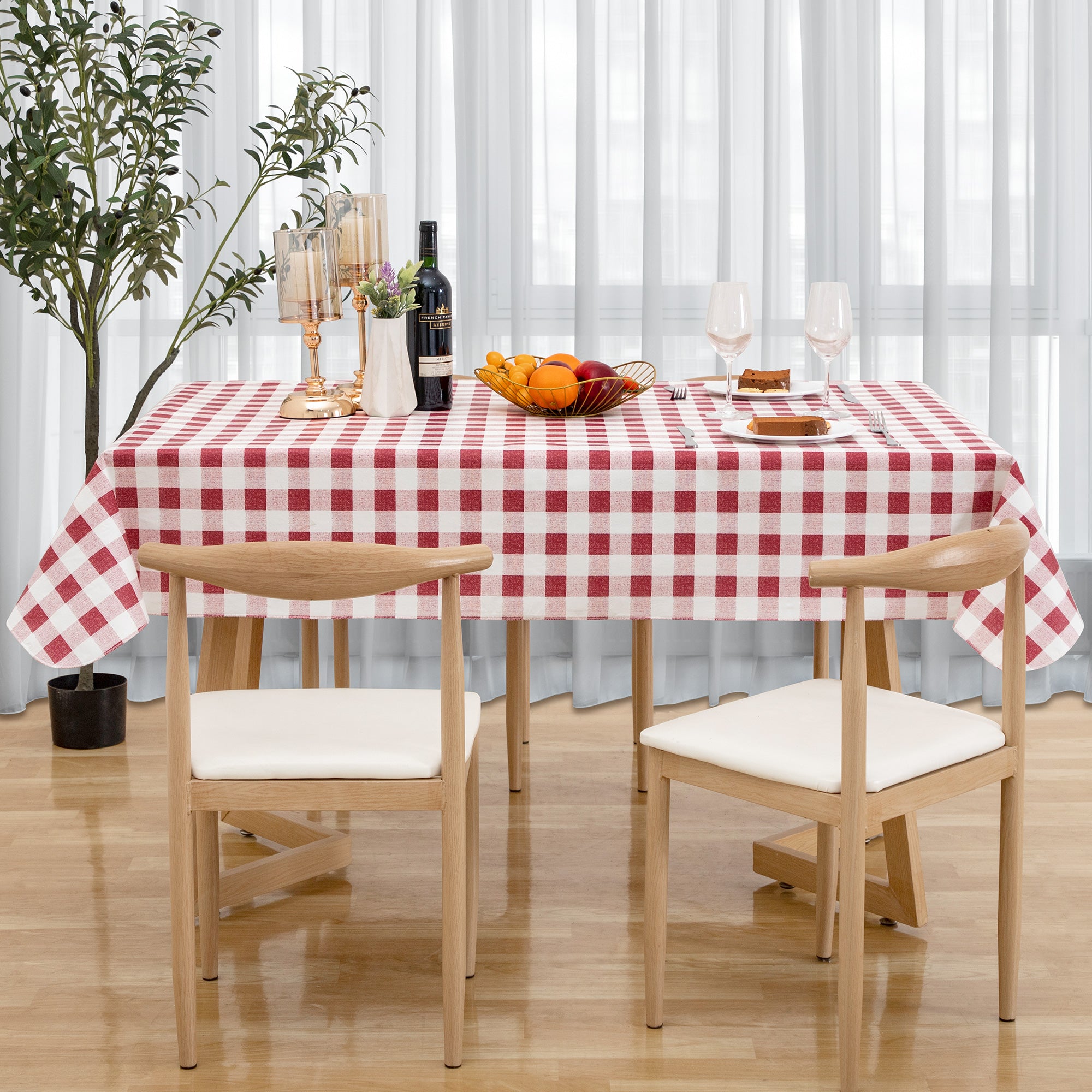 RAY STAR Pink Red grid Tablecloth With Flannel Backing Round and Rectangle