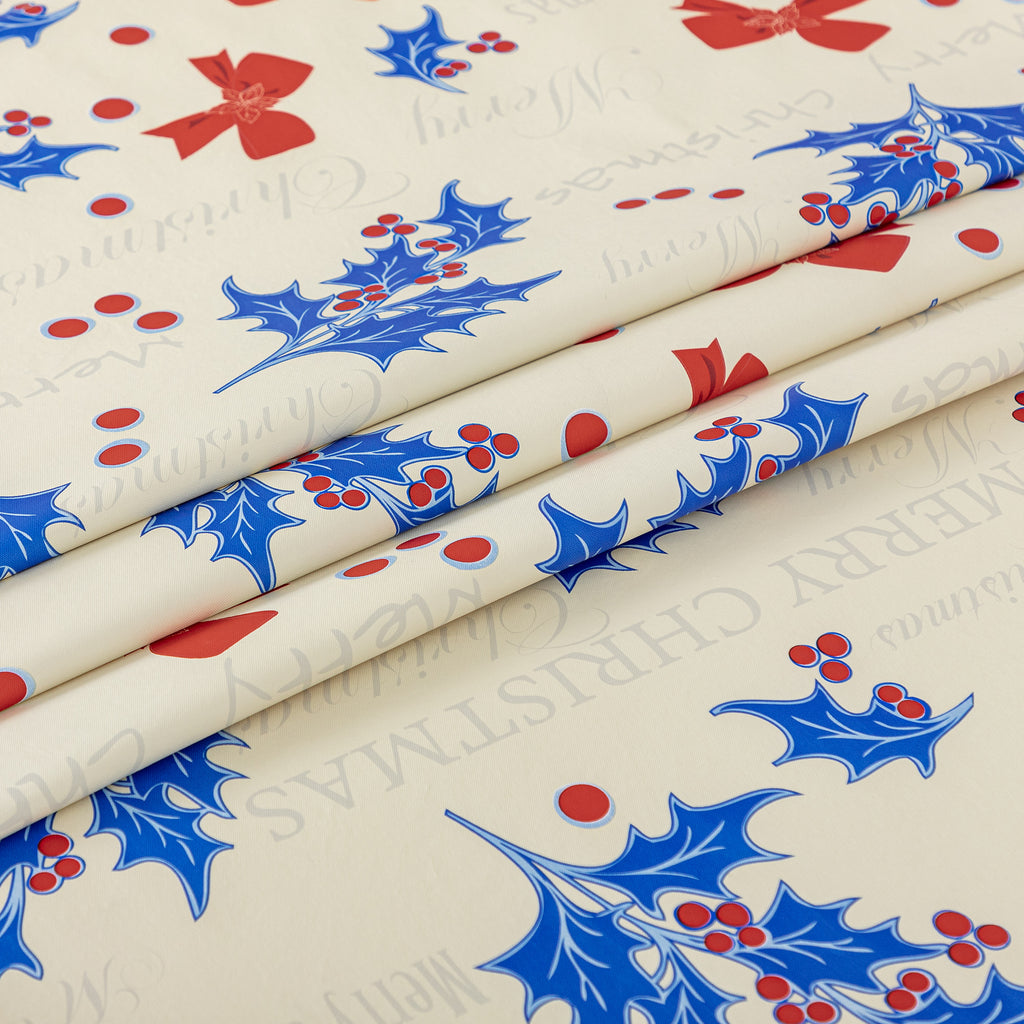 RAY STAR Beige base with blue berry small bow Tablecloth With Flannel Backing Round and Rectangle