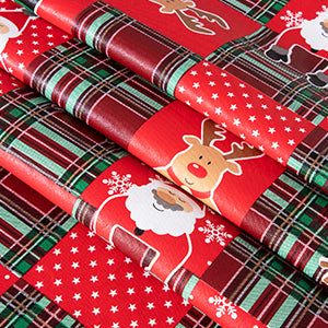 Christmas Cute elements Vinyl Tablecloth Happy Cute Santa Claus Vinyl Surface with Flannel Backing Oilcloth Waterproof holiday (Beige type)