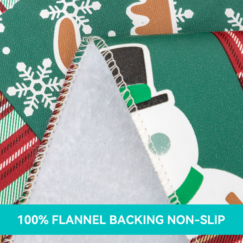 Christmas Cute elements Tablecloth Vinyl Surface with Flannel Backing Oilcloth Waterproof holiday (Green type)