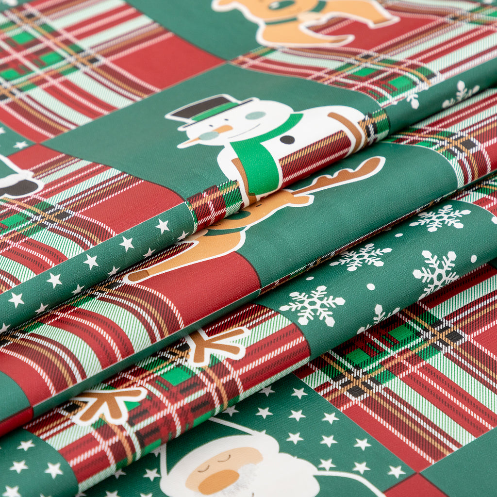 Christmas Cute elements Tablecloth Vinyl Surface with Flannel Backing Oilcloth Waterproof holiday (Green type)