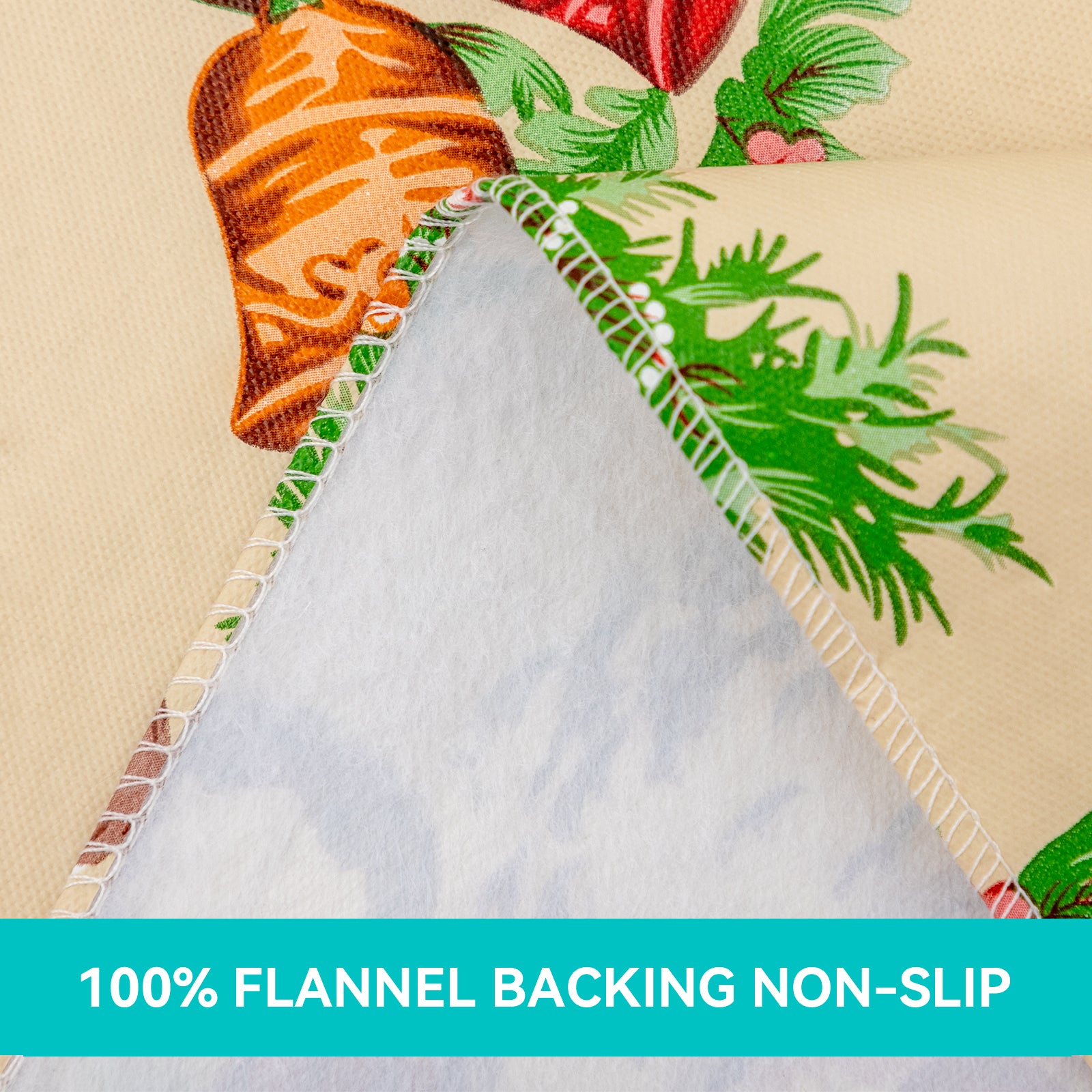 Christmas Tablecloth Happy Cute Santa Claus Vinyl Surface with Flannel Backing Oilcloth Waterproof holiday (Beige type)