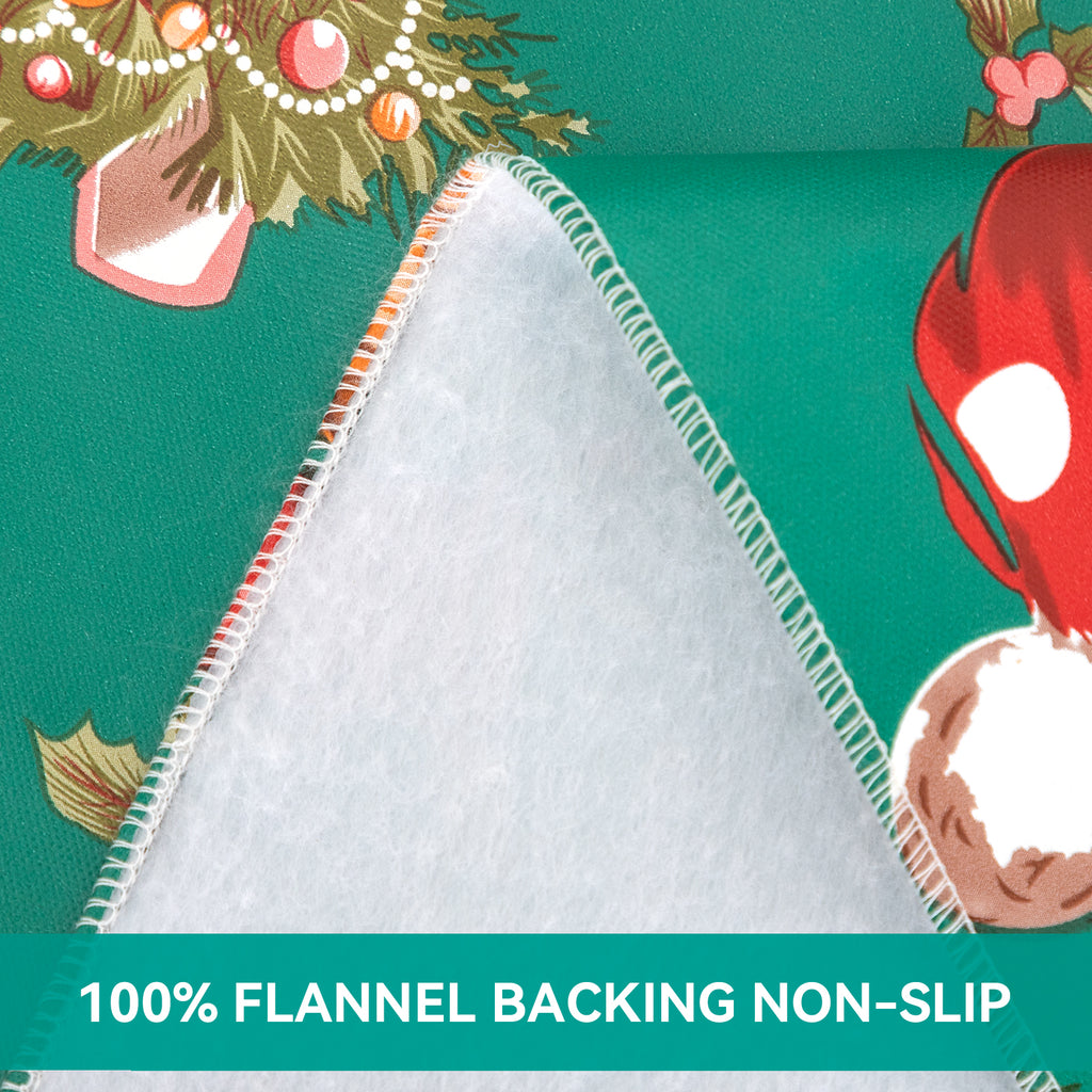 Christmas Tablecloth Happy Cute Santa Claus Vinyl Surface with Flannel Backing Oilcloth Waterproof holiday (Green type)