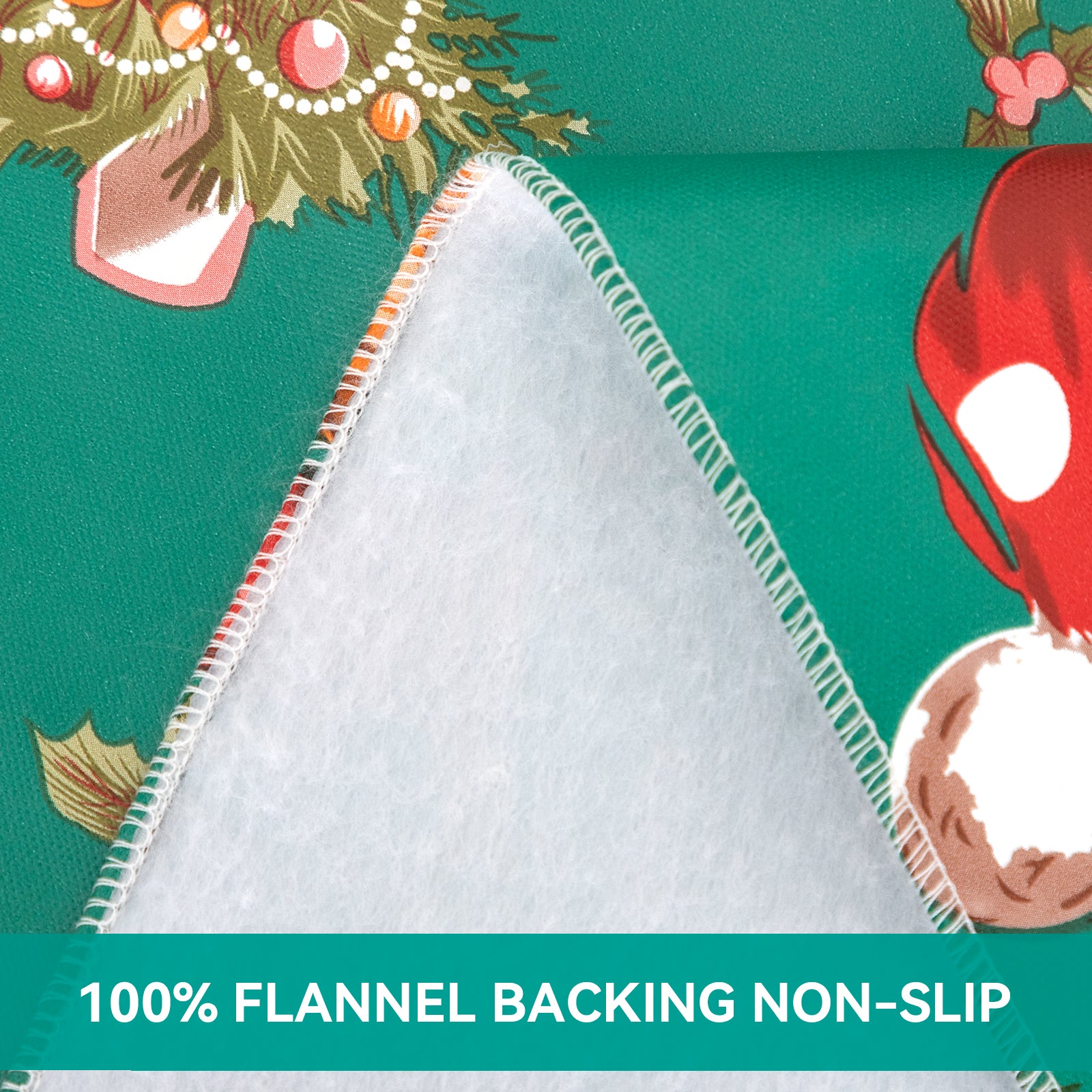 Christmas Tablecloth Happy Cute Santa Claus Vinyl Surface with Flannel Backing Oilcloth Waterproof holiday (Green type)