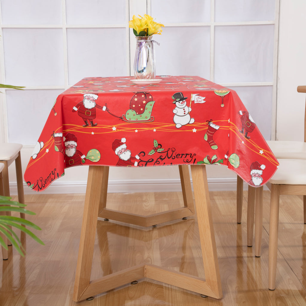 RAY STAR Red cartoon Santa Claus Tablecloth With Flannel Backing Round and Rectangle