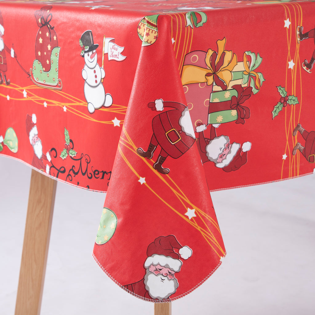 RAY STAR Red cartoon Santa Claus Tablecloth With Flannel Backing Round and Rectangle