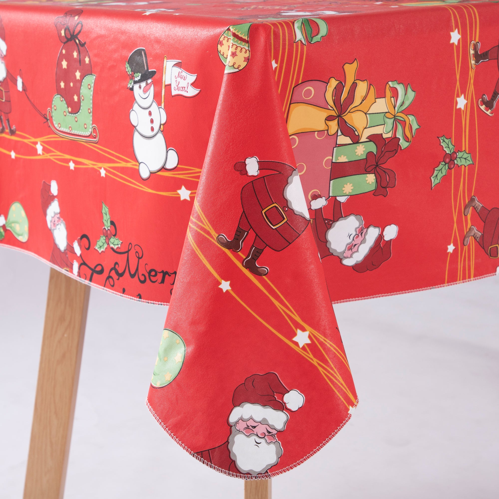 RAY STAR Red cartoon Santa Claus Tablecloth With Flannel Backing Round and Rectangle