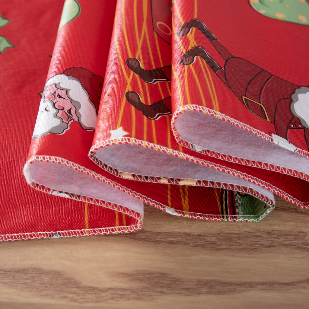 RAY STAR Red cartoon Santa Claus Tablecloth With Flannel Backing Round and Rectangle
