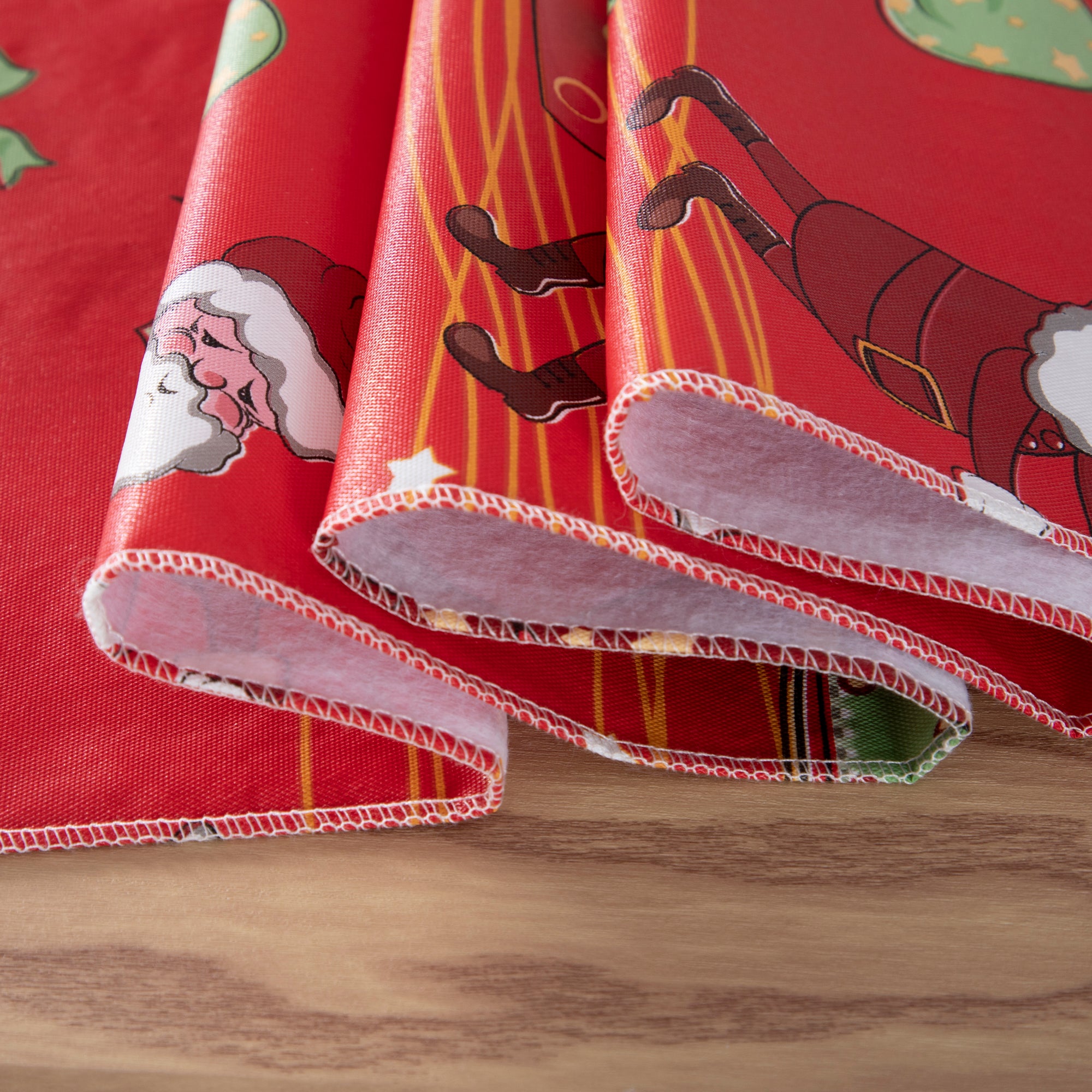 RAY STAR Red cartoon Santa Claus Tablecloth With Flannel Backing Round and Rectangle