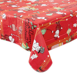 RAY STAR Red cartoon Santa Claus Tablecloth With Flannel Backing Round and Rectangle