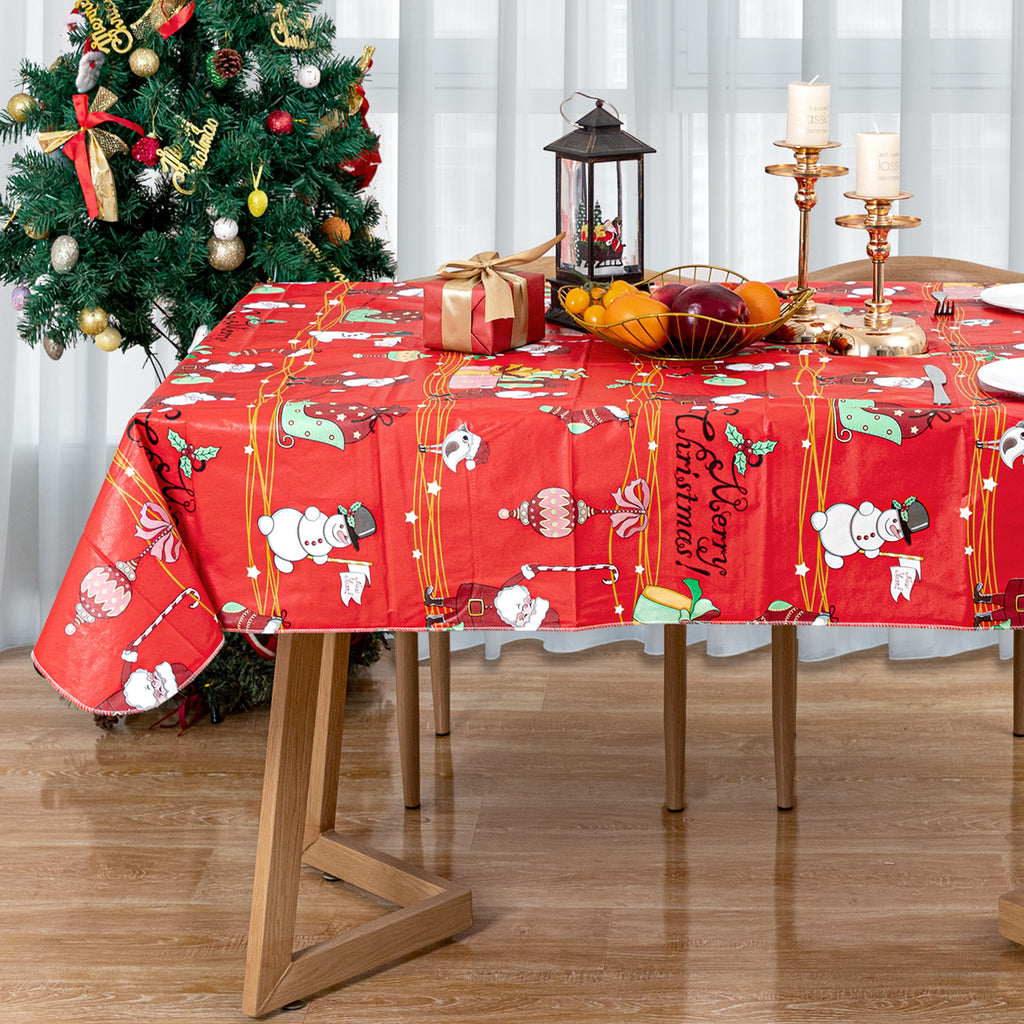 RAY STAR Red cartoon Santa Claus Tablecloth With Flannel Backing Round and Rectangle
