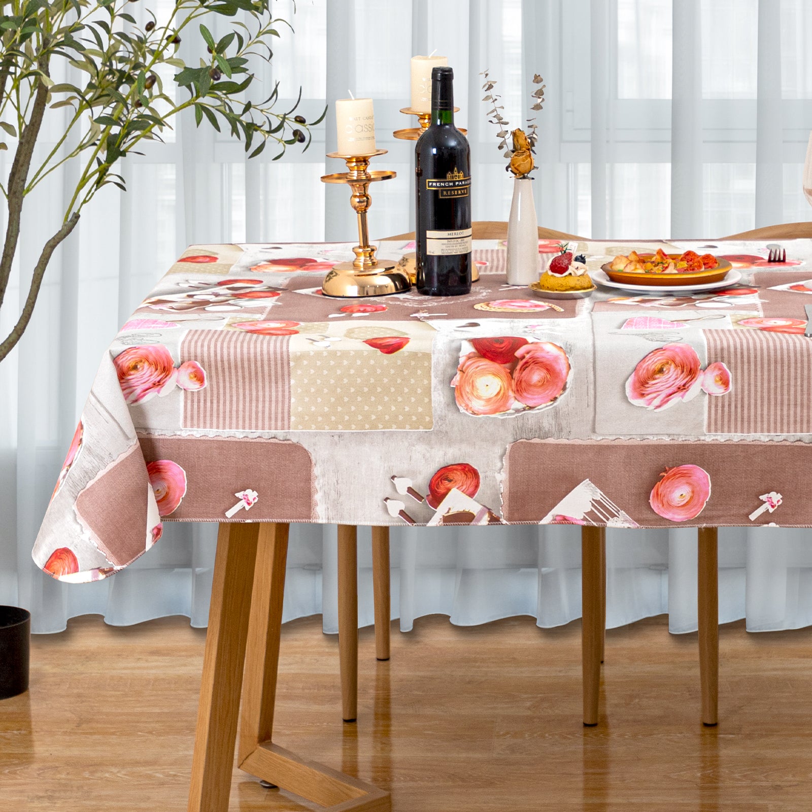 RAY STAR Valentine's Day special Pink and Colorful Tablecloth With Flannel Backing Round and Rectangle