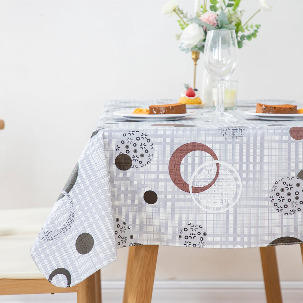 RAY STAR Cute Circle Tablecloth With Flannel Backing Round and Rectangle (Grey Blue)