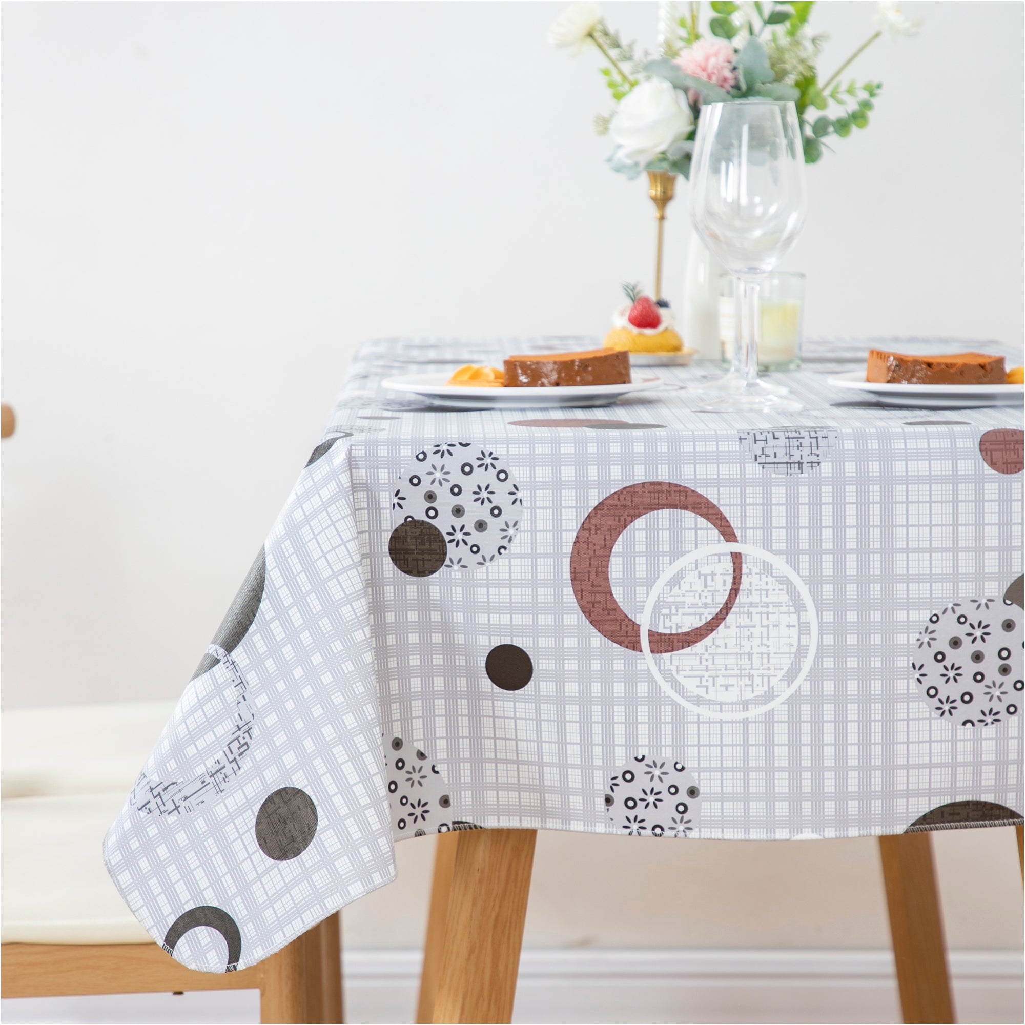 RAY STAR Cute Circle Tablecloth With Flannel Backing Round and Rectangle (Grey Blue)