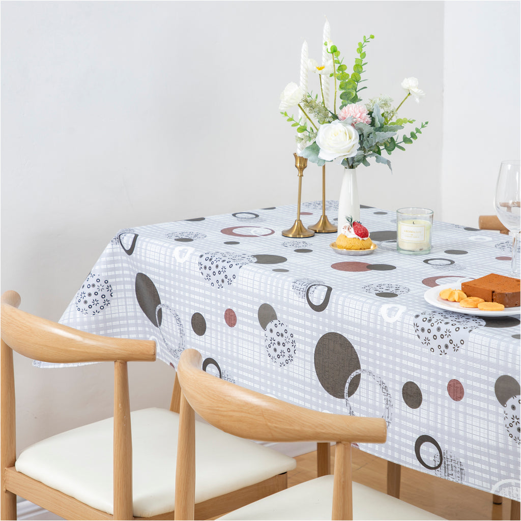 RAY STAR Cute Circle Tablecloth With Flannel Backing Round and Rectangle (Grey Blue)