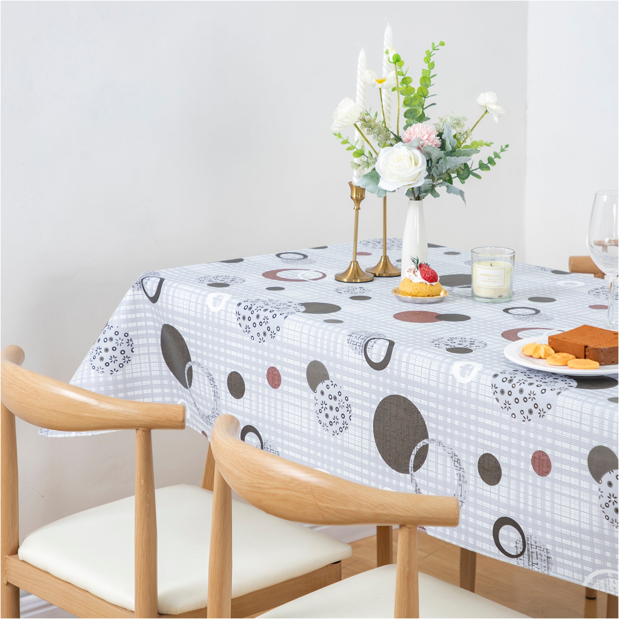 RAY STAR Cute Circle Tablecloth With Flannel Backing Round and Rectangle (Grey Blue)