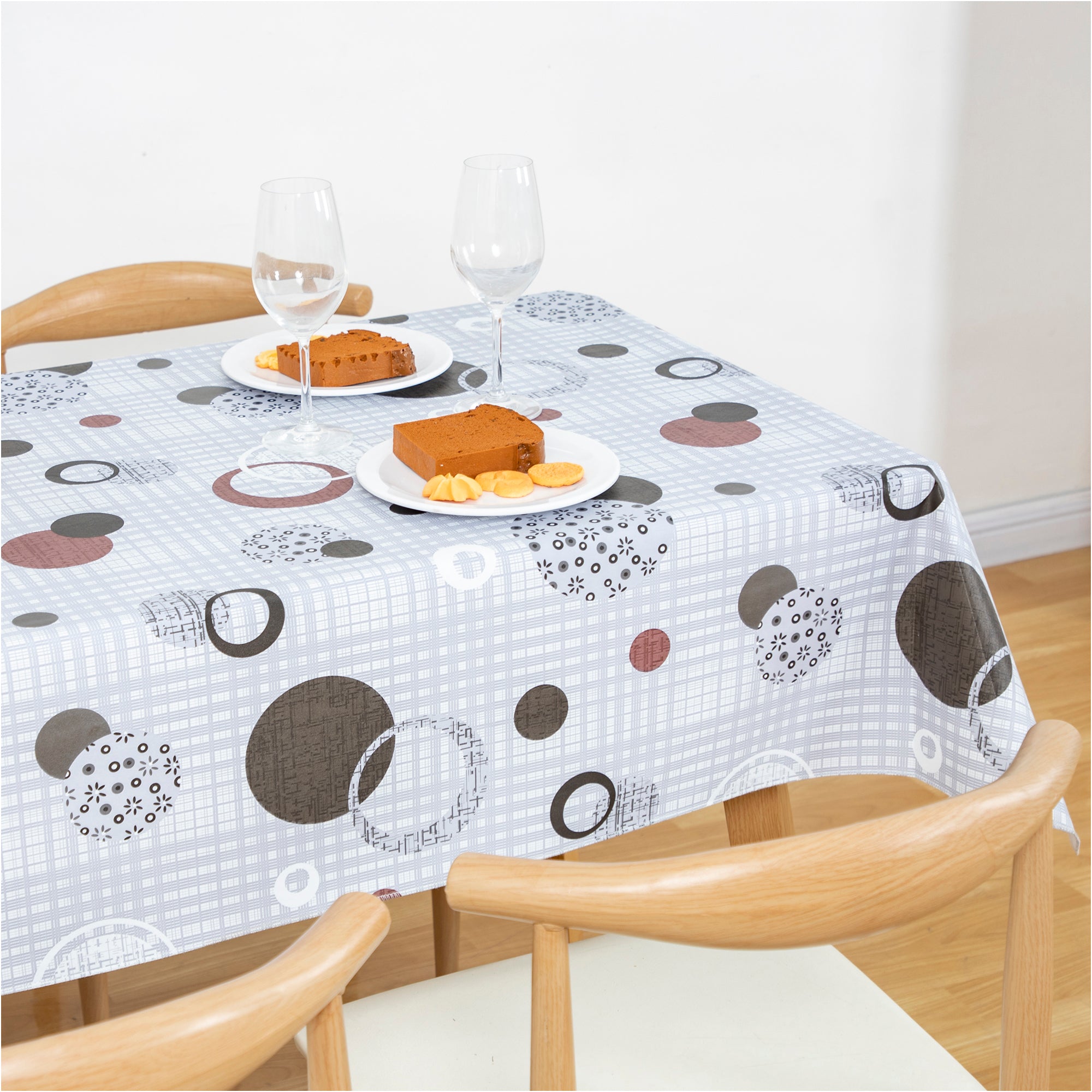 RAY STAR Cute Circle Tablecloth With Flannel Backing Round and Rectangle (Grey Blue)