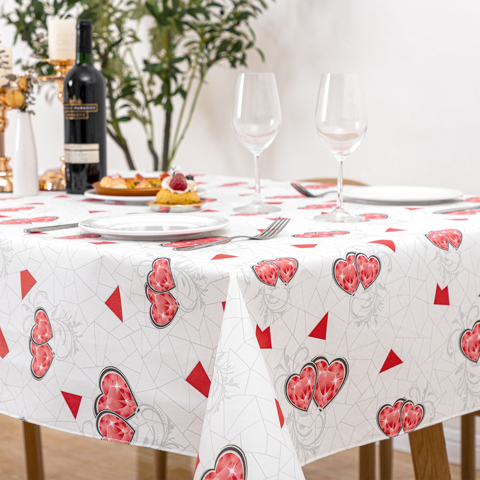 RAY STAR Valentine's Day special pink red crystal heart Tablecloth With Flannel Backing Round and Rectangle