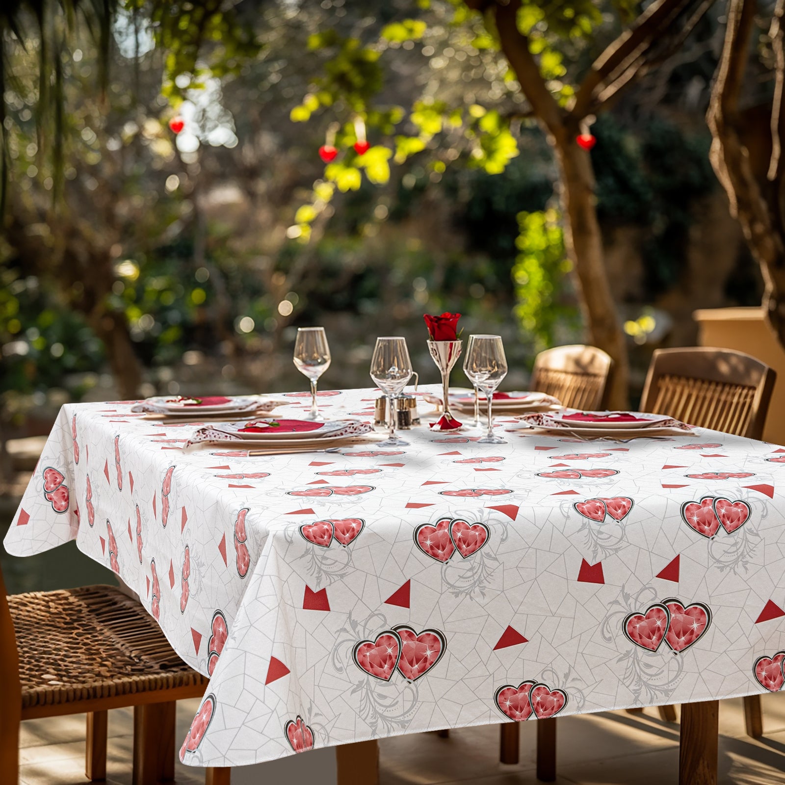 RAY STAR Valentine's Day special pink red crystal heart Tablecloth With Flannel Backing Round and Rectangle
