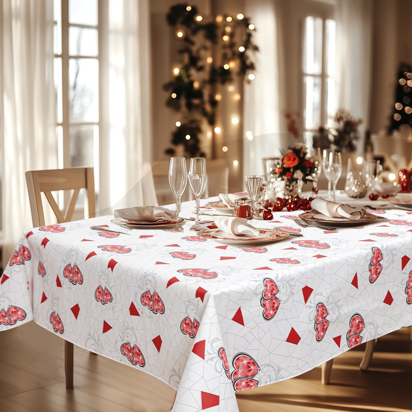 RAY STAR Valentine's Day special pink red crystal heart Tablecloth With Flannel Backing Round and Rectangle