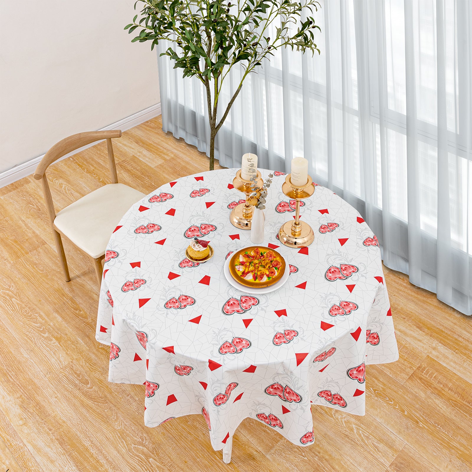 RAY STAR Valentine's Day special pink red crystal heart Tablecloth With Flannel Backing Round and Rectangle