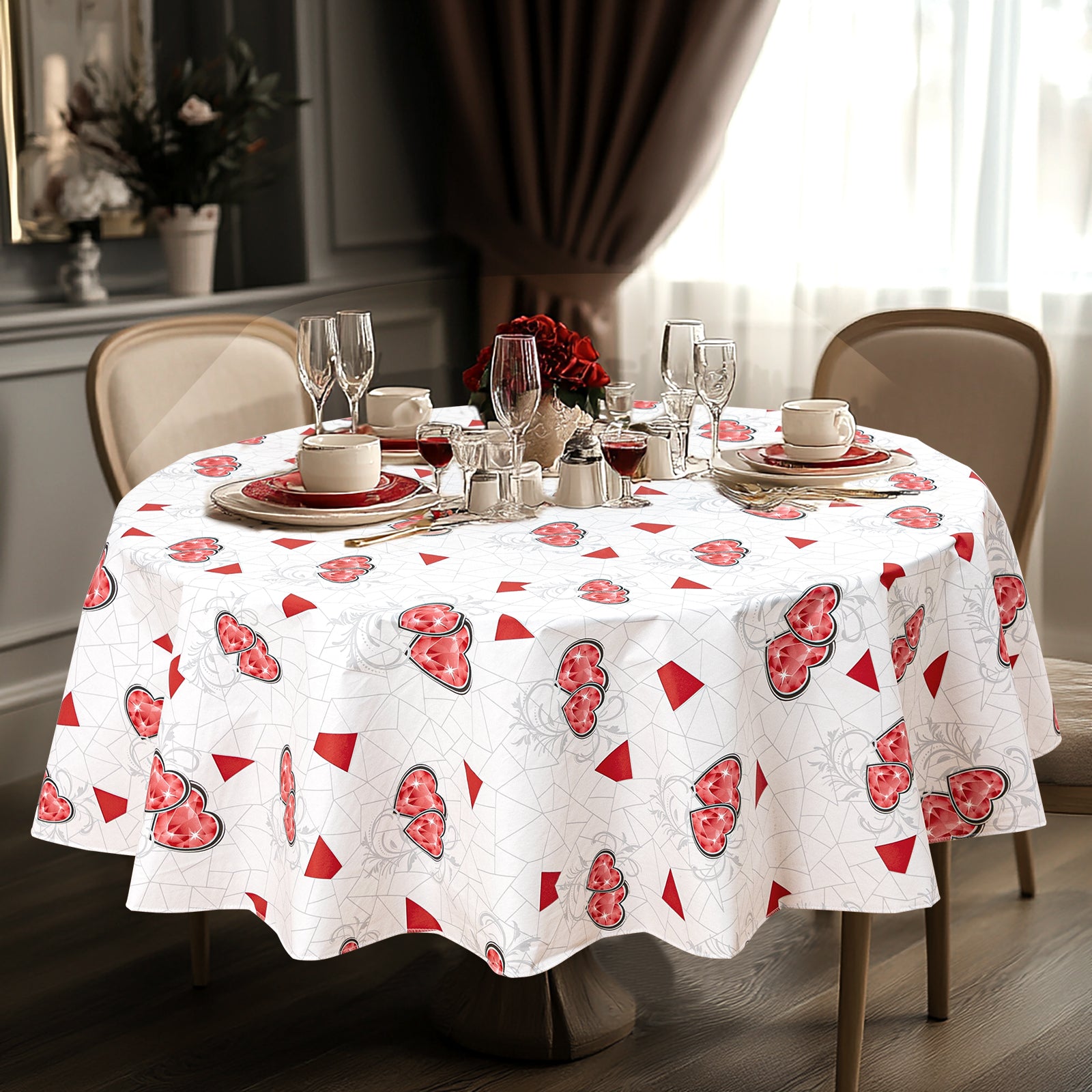 RAY STAR Valentine's Day special pink red crystal heart Tablecloth With Flannel Backing Round and Rectangle