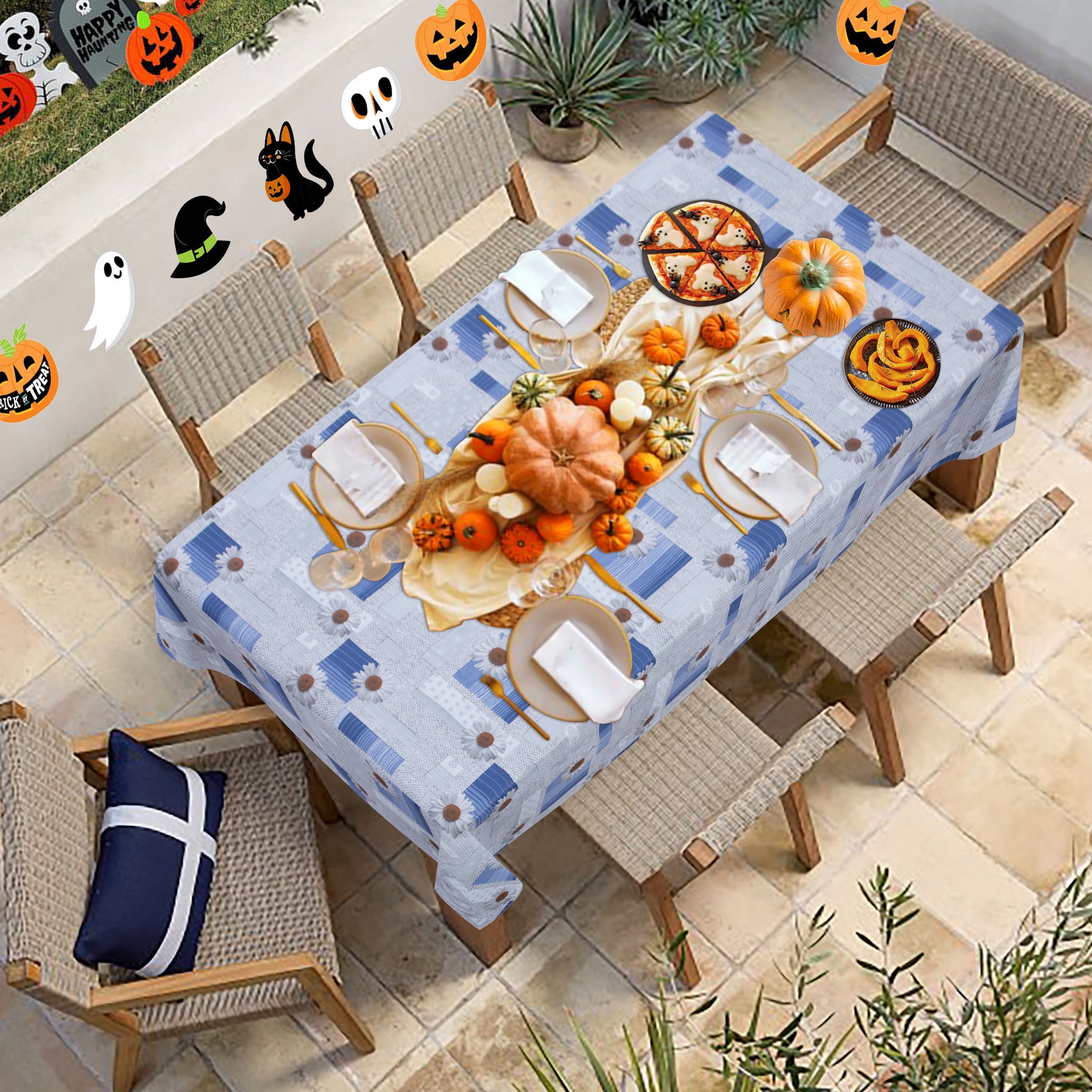 RAY STAR White Lily Design Vinyl Tablecloth With Flannel Backing Round and Rectangle
