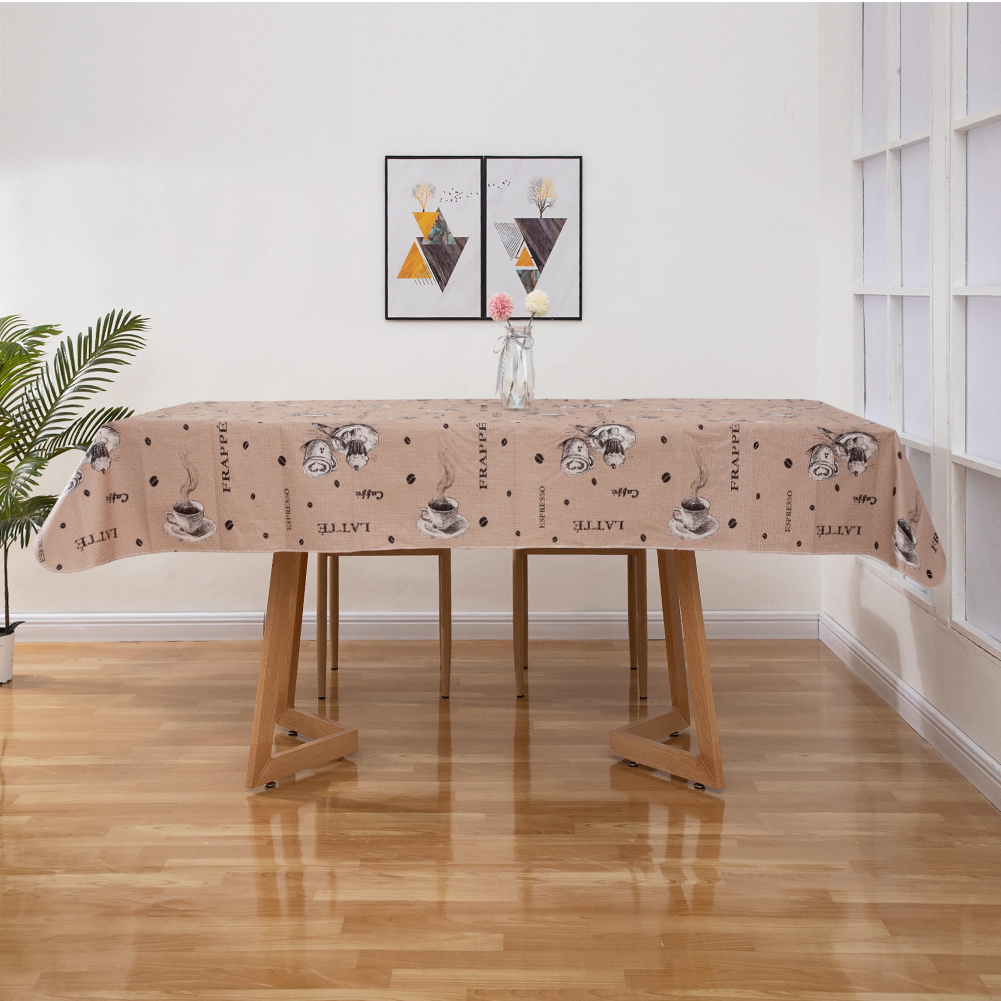 RAY STAR Light brown vintage coffee Tablecloth With Flannel Backing Round and Rectangle