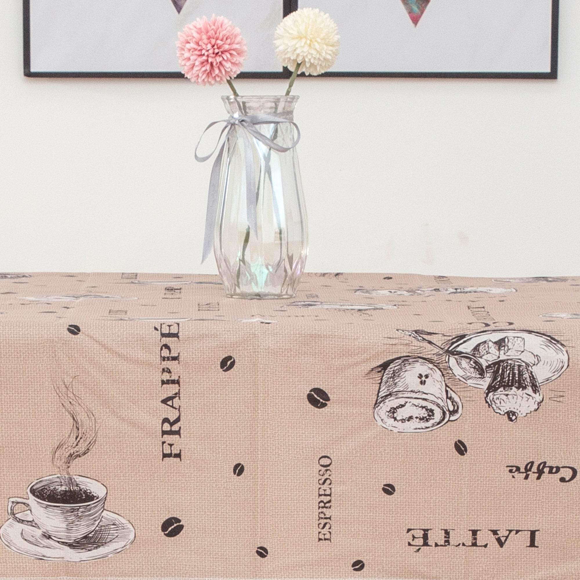 RAY STAR Light brown vintage coffee Tablecloth With Flannel Backing Round and Rectangle