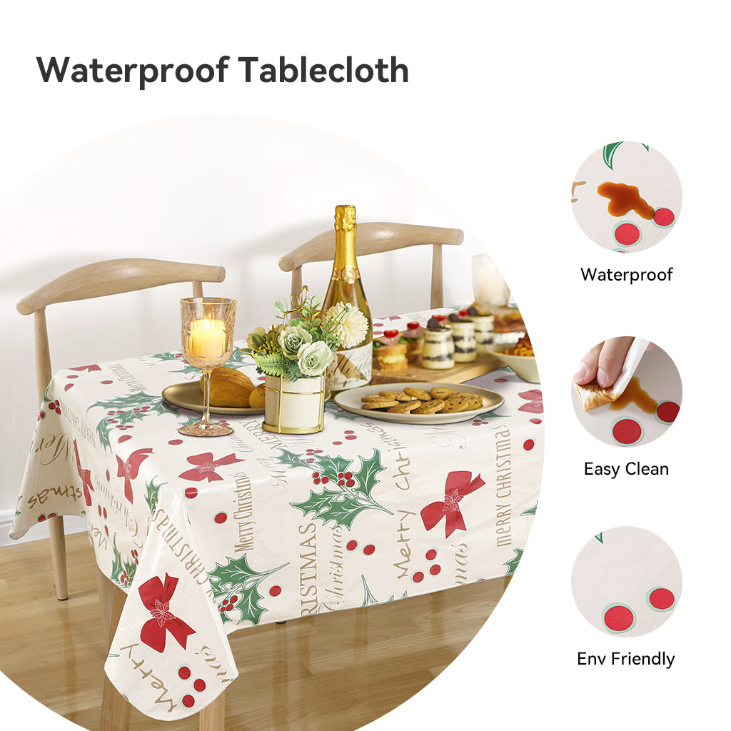 Christmas Tablecloth Vinyl surface with Flannel Backing Oilcloth Waterproof holiday time (PEVA)