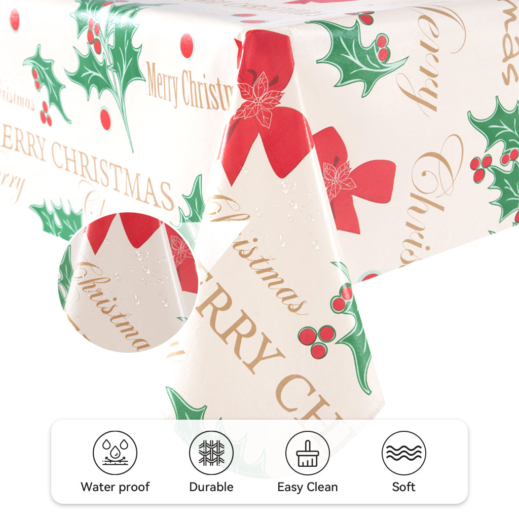 Christmas Tablecloth Vinyl surface with Flannel Backing Oilcloth Waterproof holiday time (PEVA)