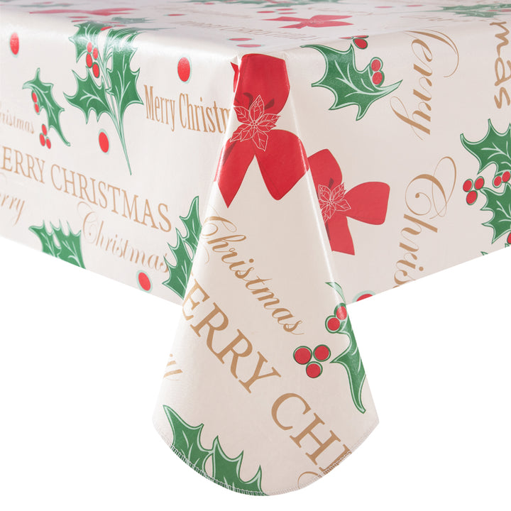 Christmas Tablecloth Vinyl surface with Flannel Backing Oilcloth Waterproof holiday time