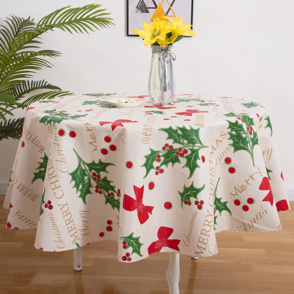 Christmas Tablecloth Vinyl surface with Flannel Backing Oilcloth Waterproof holiday time
