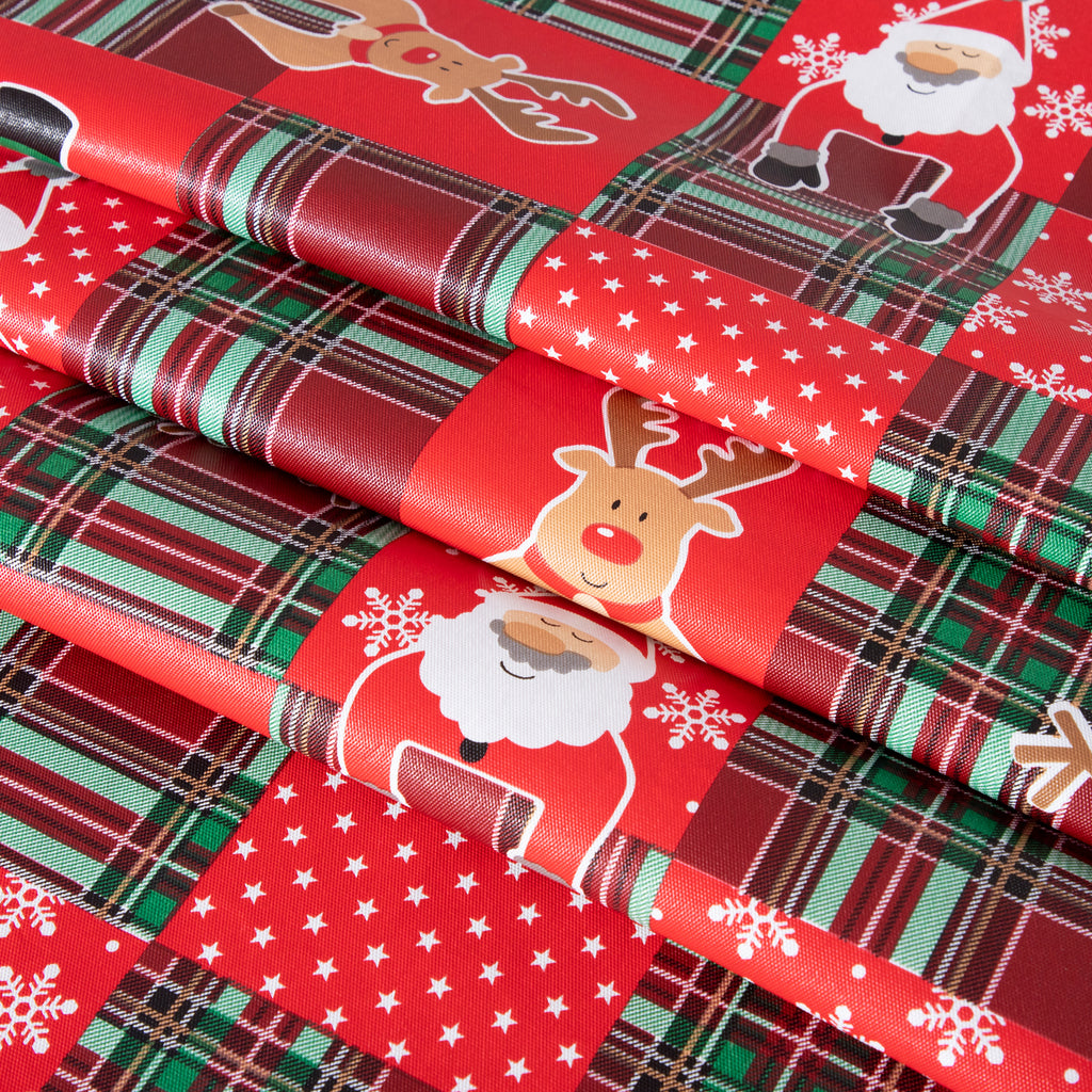 Christmas PEVA Cute elements Tablecloth Vinyl Surface with Flannel Backing Oilcloth Waterproof holiday