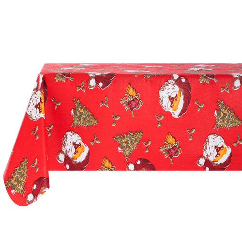 Christmas Santa Claus gift tablecloth Vinyl Surface with Flannel Backing Oilcloth Waterproof holiday(Red type)