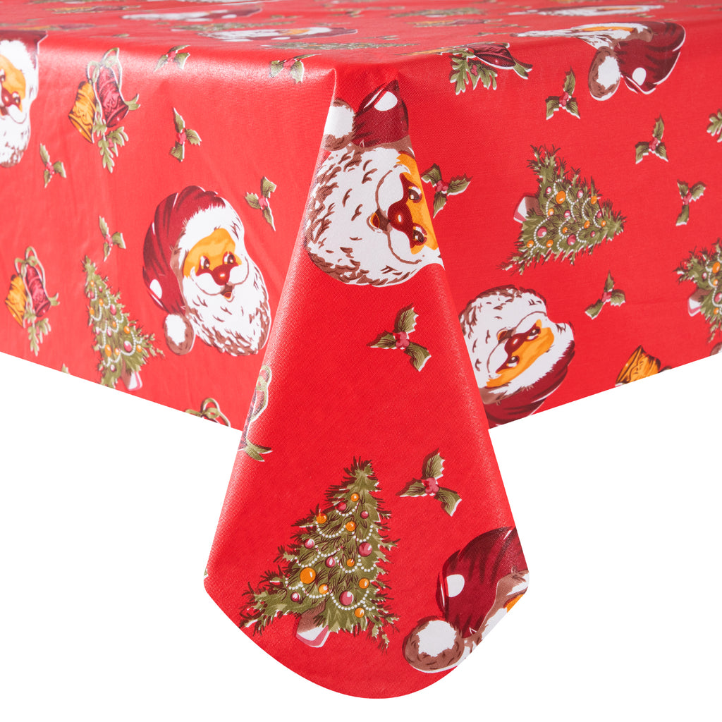 Christmas Santa Claus gift tablecloth Vinyl Surface with Flannel Backing Oilcloth Waterproof holiday(Red type)