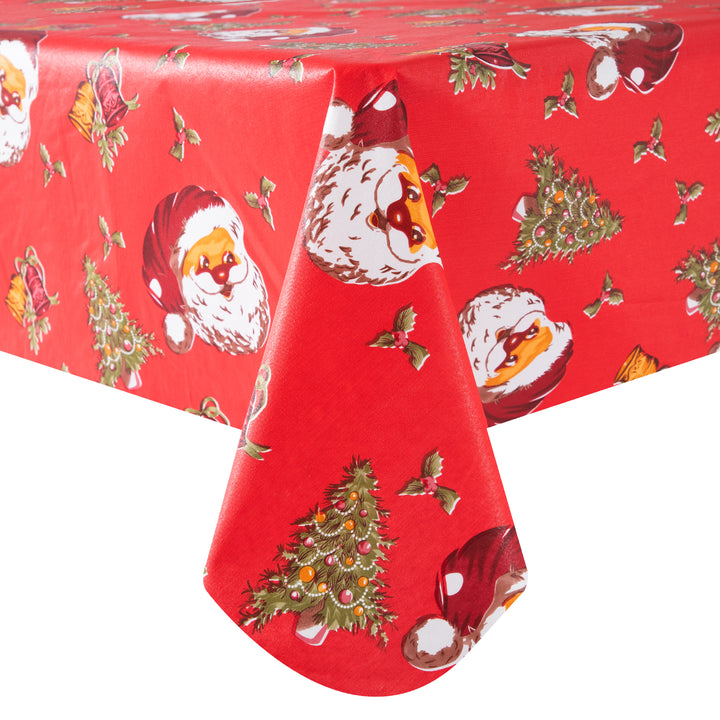 Christmas Santa Claus gift tablecloth Vinyl Surface with Flannel Backing Oilcloth Waterproof holiday(Red type)