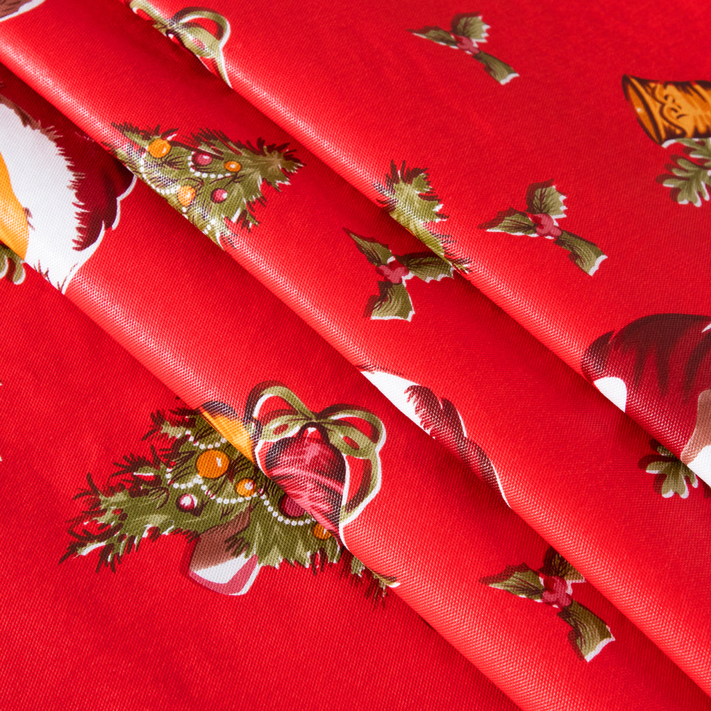 Christmas Santa Claus gift tablecloth Vinyl Surface with Flannel Backing Oilcloth Waterproof holiday(Red type)