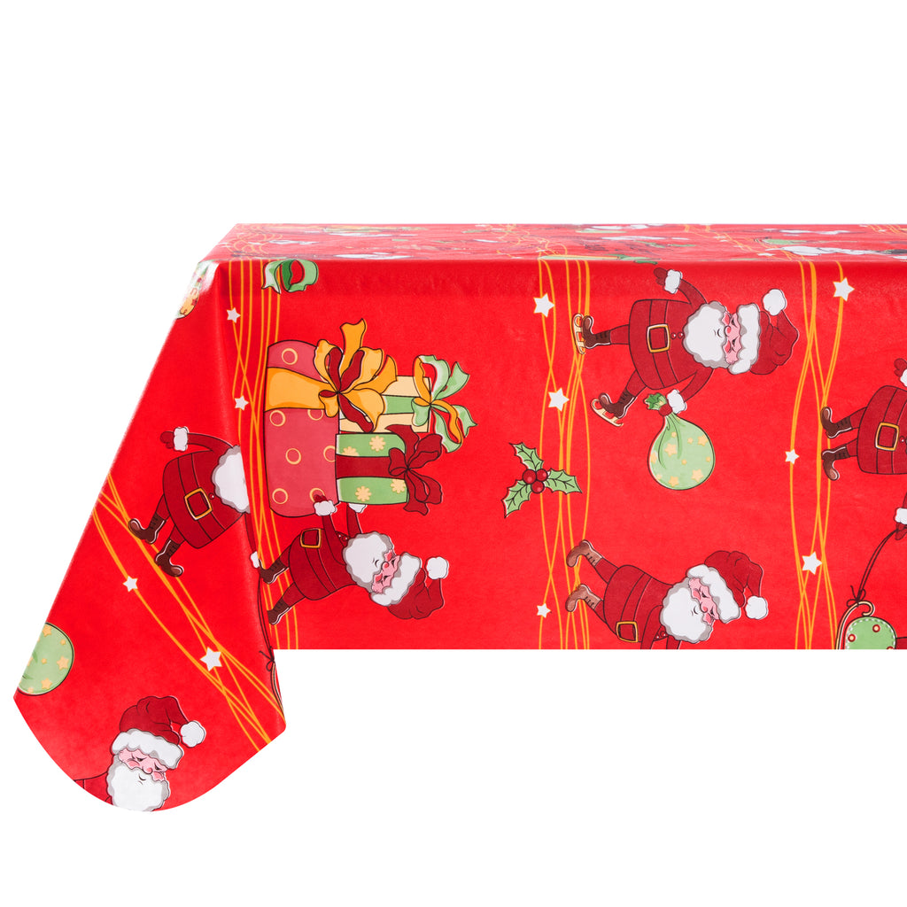 Christmas Red Santa Claus Tablecloth Table Cover Vinyl Surface with Flannel Backing Oilcloth Waterproof holiday