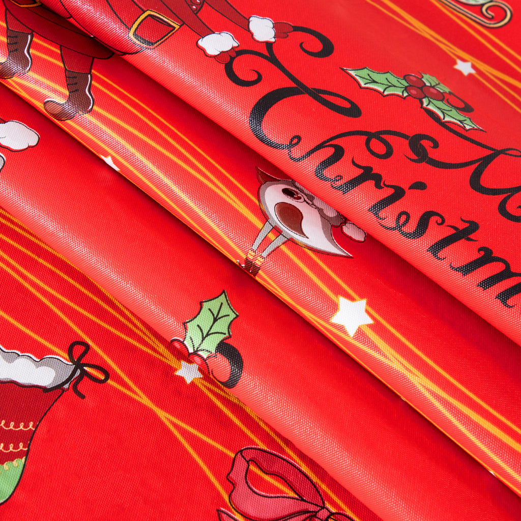 Christmas Red Santa Claus Tablecloth Table Cover Vinyl Surface with Flannel Backing Oilcloth Waterproof holiday